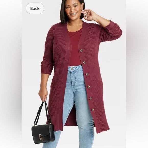 Ava Viv Deep Red Knit Cardigan - use as a dress or duster - Picture 8 of 11